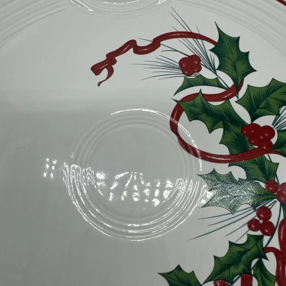 Fiesta Round Serving Tray Holiday Holly Red Ribbon Excellent First Quality New